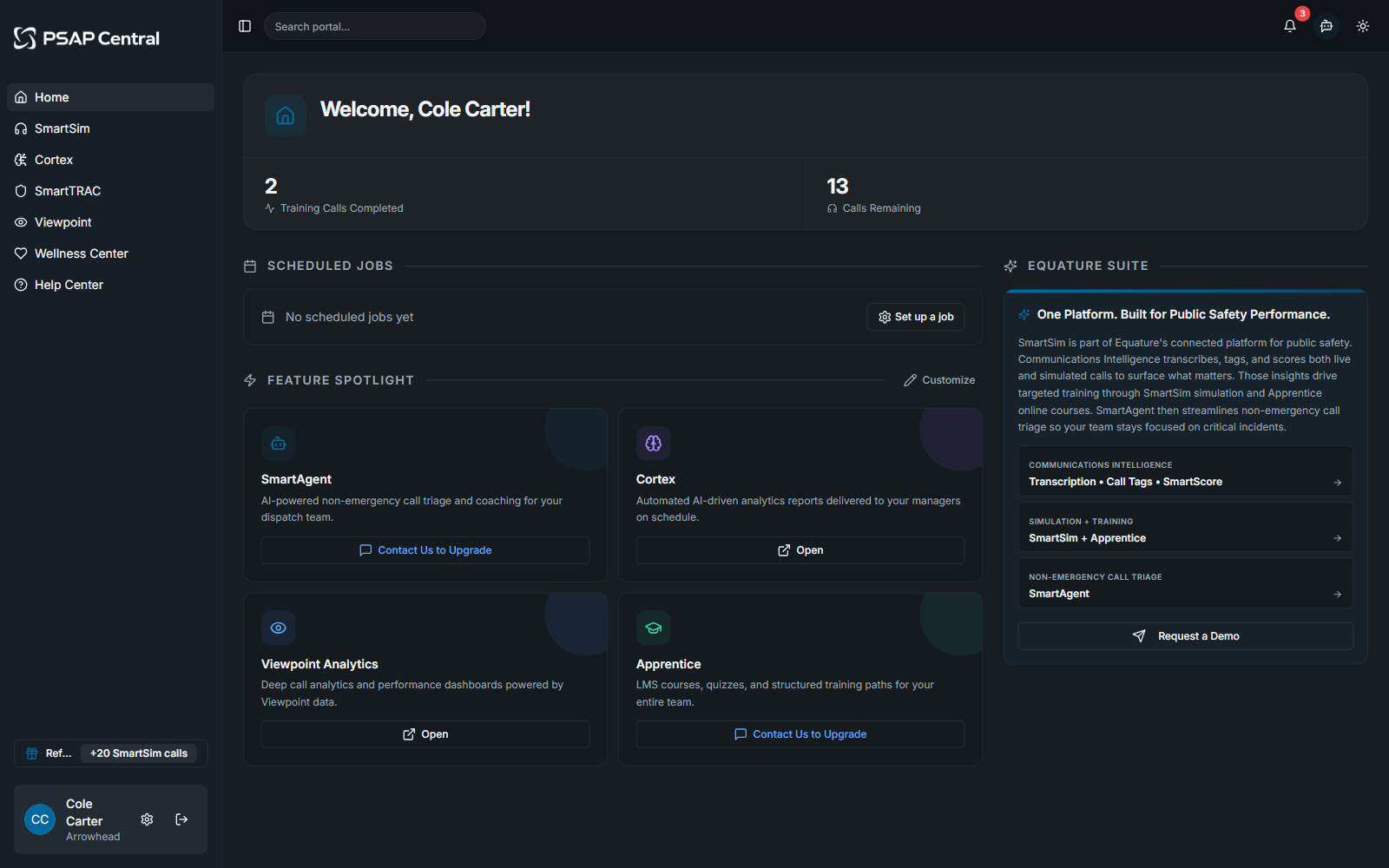 PSAP Central portal dashboard